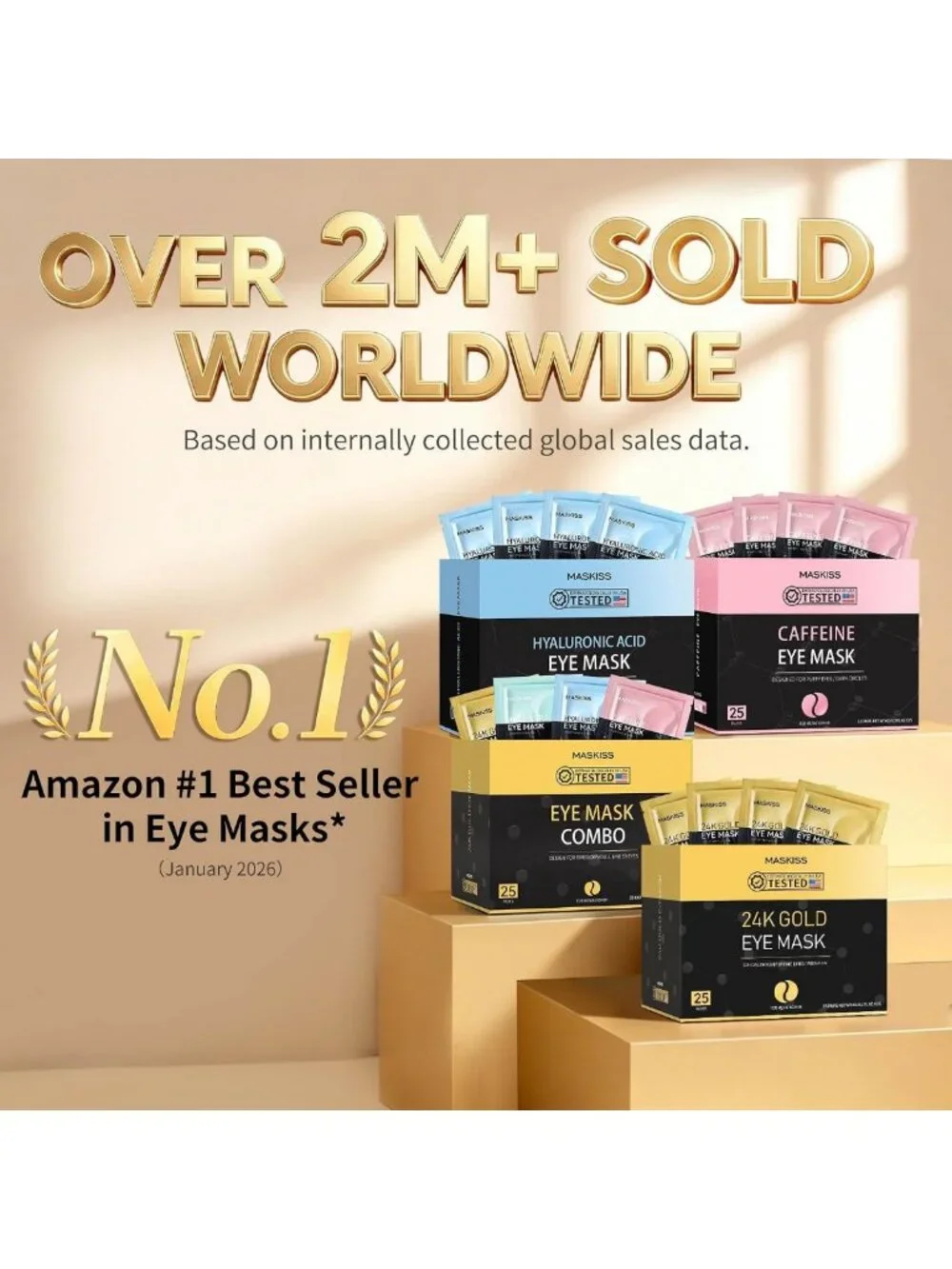 24K Gold Under Eye Patches - 50 Pairs, Collagen Eye Masks for Dark Circles